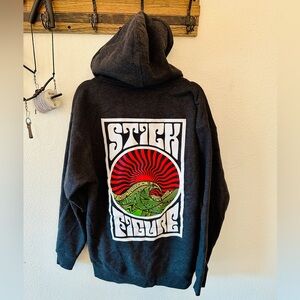 Stick Figure Rasta Wave Sunrise Zip Hoodie - Large, Heather Gray